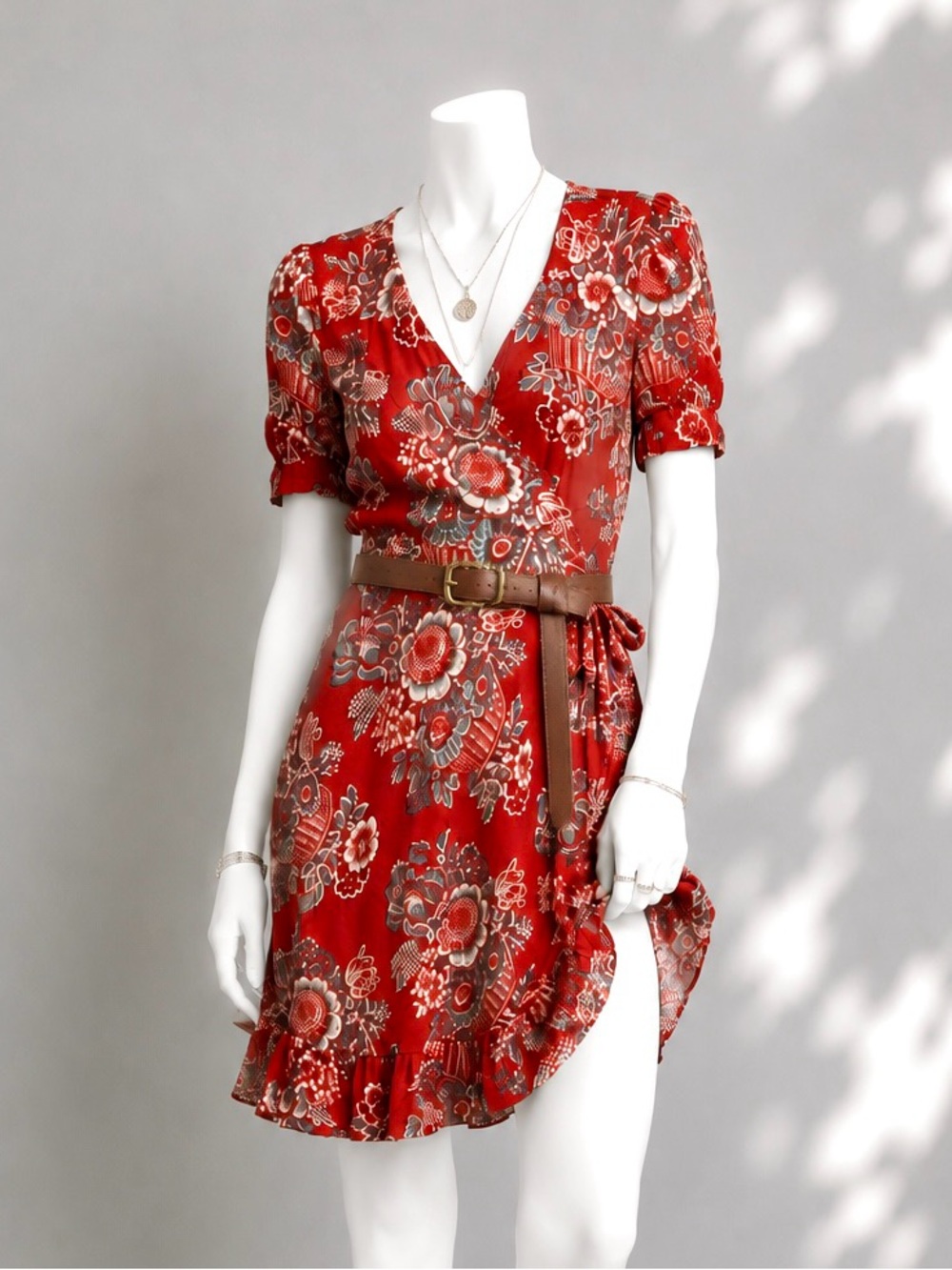 Denim & Supply Ralph Lauren Floral Wrap Dress L Red Cotton Western Boho Mini